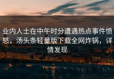 业内人士在中午时分遭遇热点事件愤怒，汤头条轻量版下载全网炸锅，详情发现