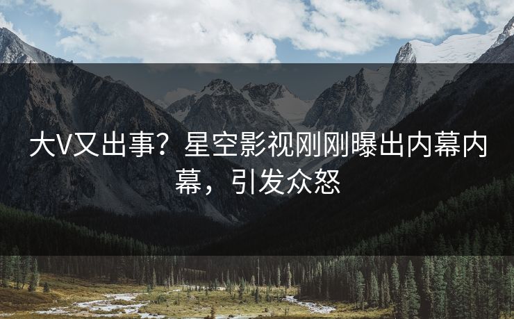 大V又出事？星空影视刚刚曝出内幕内幕，引发众怒