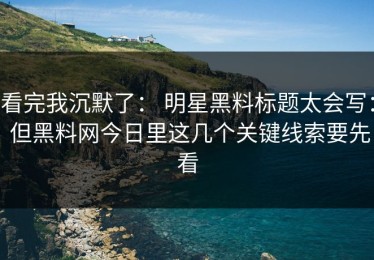 看完我沉默了： 明星黑料标题太会写： 但黑料网今日里这几个关键线索要先看
